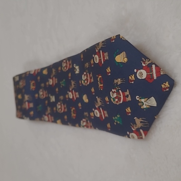 🚨2/$20🚨     Land's End Necktie Men's 55x3.5 Inch Navy Blue Santa Claus - Picture 3 of 8